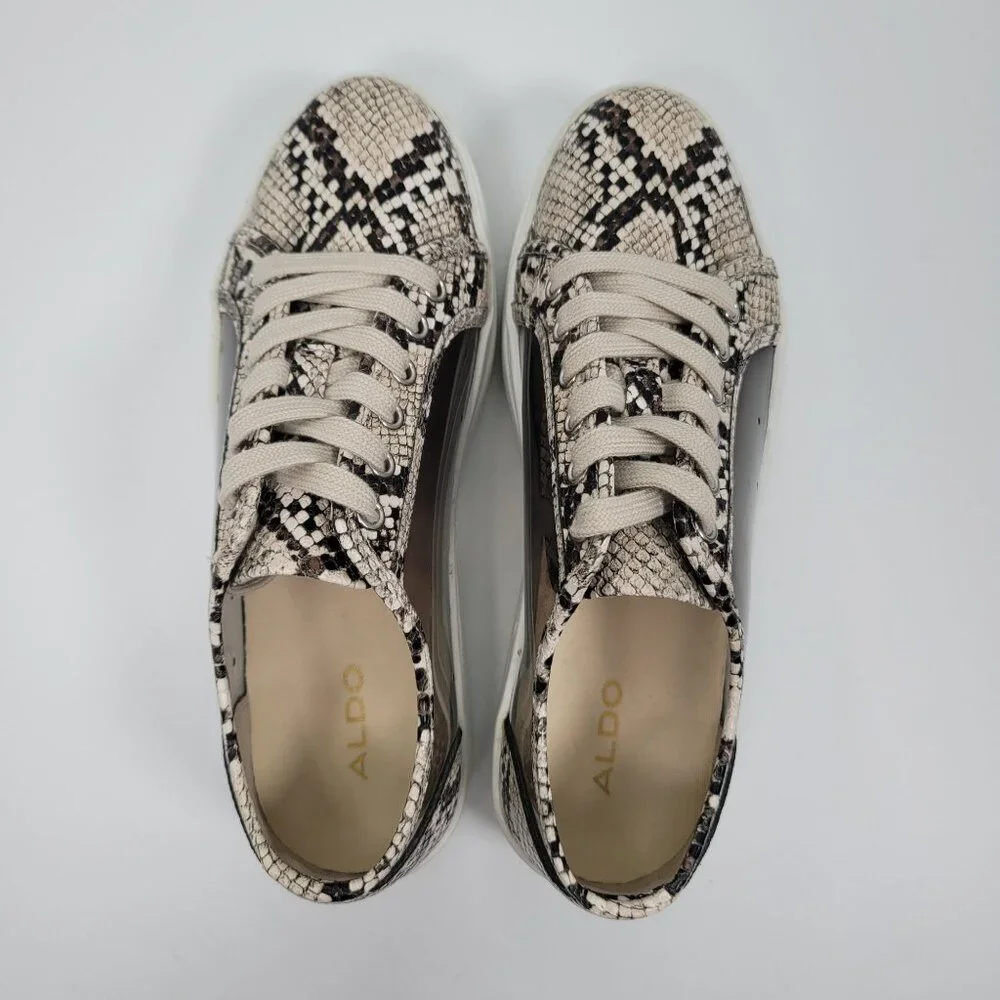 Aldo Platform Women’s Tan Black Lace Up Snake Print Sneaker US Size 6 - Picture 5 of 8